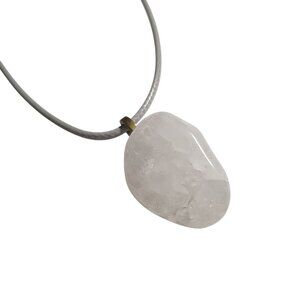 Clear Quartz Pendant Necklace Grey Cord Adjustable Chain Natural Healing Gift